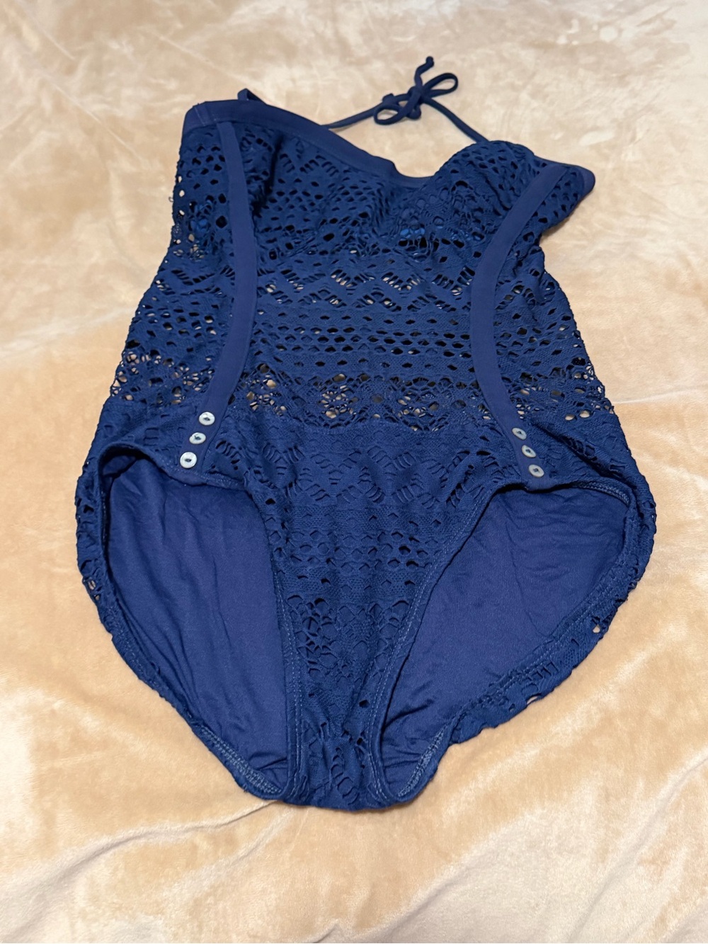 Robin Puccone Navy Crochet One-Piece Swimsuit Women’s 8